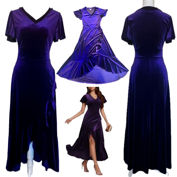 Dresses & Skirts - Purple Velvet Velour feel V neck Ruffle Sz Small Whimsigoth Renaissance Flirty